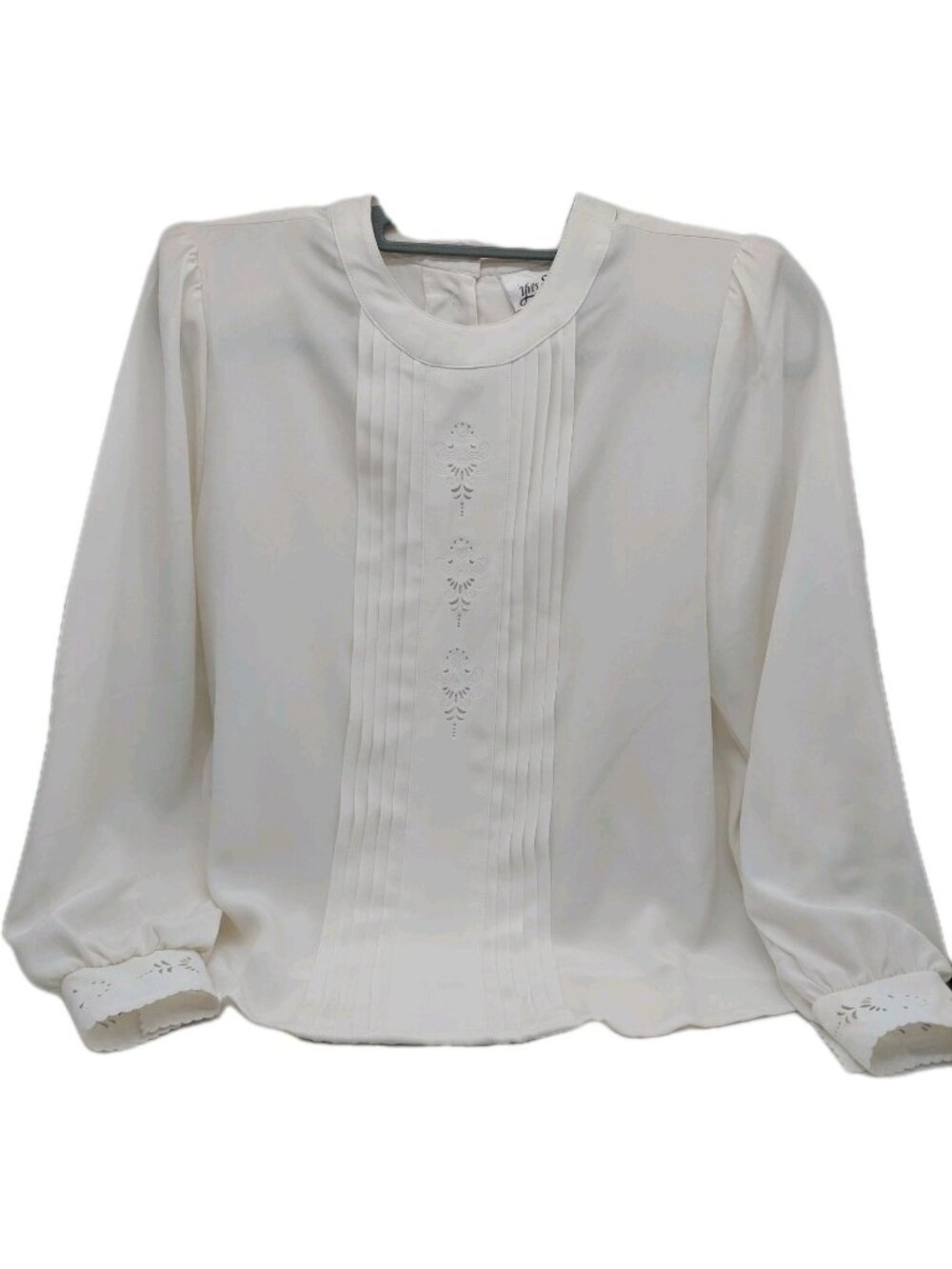 Yves Saint Clair White Blouse Embroidered Classic Size 4 Vintage Buttons